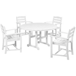 POLYWOOD La Casa Cafe 5-Piece White Dining Set With 4 Arm Chairs