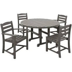 POLYWOOD La Casa Cafe 5-Piece Slate Grey Dining Set With 2 Arm Chairs And 2 Side Chairs