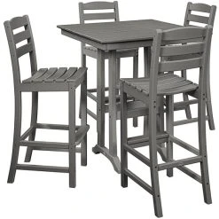 POLYWOOD La Casa Cafe 37" X 37" Slate Grey Farmhouse Trestle 5-Piece Bar Set