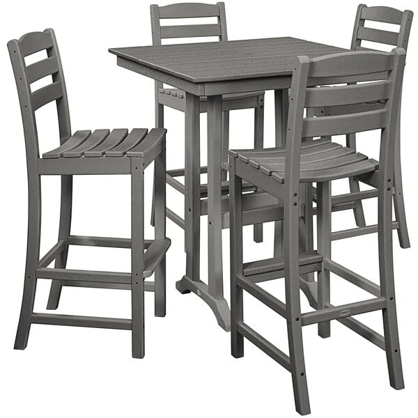 POLYWOOD La Casa Cafe 37" X 37" Slate Grey Farmhouse Trestle 5-Piece Bar Set 1 POLYWOOD La Casa Cafe 37" X 37" Slate Grey Farmhouse Trestle 5-Piece Bar Set