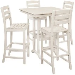 POLYWOOD La Casa Cafe 37" X 37" Sand Farmhouse Trestle 5-Piece Bar Set