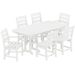 POLYWOOD Lakeside 7-Piece White Dining Set With Nautical Table