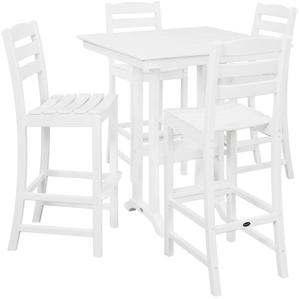 POLYWOOD La Casa Cafe 37" X 37" White Farmhouse Trestle 5-Piece Bar Set 1 POLYWOOD La Casa Cafe 37" X 37" White Farmhouse Trestle 5-Piece Bar Set