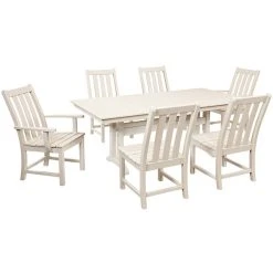 POLYWOOD Vineyard 7-Piece Sand Dining Set With Farmhouse Trestle Table