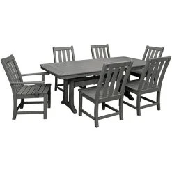 POLYWOOD Vineyard 7-Piece Slate Grey Dining Set With Nautical Trestle Table, 2 Arm Chairs, And 4 Side Chairs
