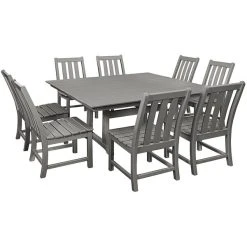 POLYWOOD Vineyard 9-Piece Slate Grey Dining Set With Farmhouse Trestle Table