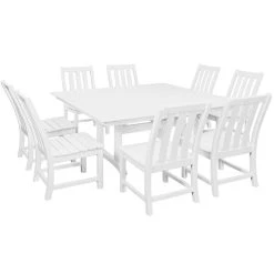 POLYWOOD Vineyard 9-Piece White Dining Set With Farmhouse Trestle Table