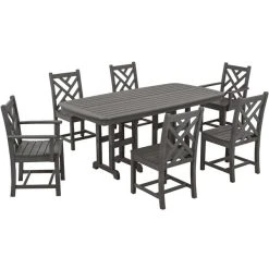 POLYWOOD Chippendale 7-Piece Slate Grey Dining Set With Nautical Table