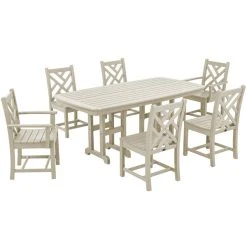 POLYWOOD Chippendale 7-Piece Sand Dining Set With Nautical Table