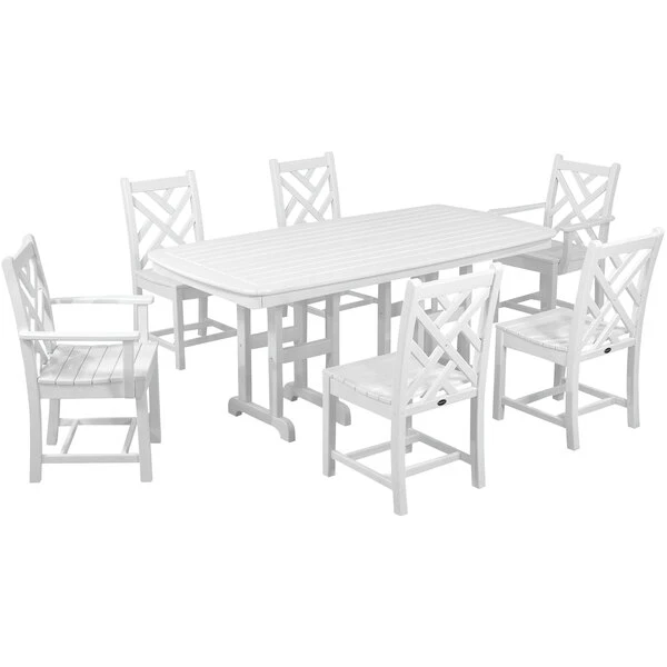POLYWOOD Chippendale 7-Piece White Dining Set With Nautical Table 1 POLYWOOD Chippendale 7-Piece White Dining Set With Nautical Table