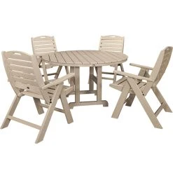 POLYWOOD Nautical 5-Piece Sand Dining Set With 4 Folding Chairs