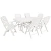POLYWOOD Nautical 7-Piece White Dining Set With 6 Folding Chairs And Nautical Trestle Table