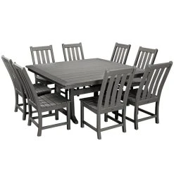 POLYWOOD Vineyard 9-Piece Slate Grey Dining Set With Nautical Trestle Table
