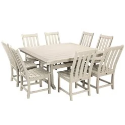 POLYWOOD Vineyard 9-Piece Sand Dining Set With Nautical Trestle Table