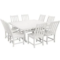 POLYWOOD Vineyard 9-Piece White Dining Set With Nautical Trestle Table