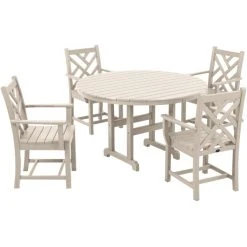 POLYWOOD Chippendale 5-Piece Sand Dining Set With 4 Arm Chairs