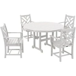 POLYWOOD Chippendale 5-Piece White Dining Set With 4 Arm Chairs