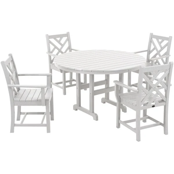 POLYWOOD Chippendale 5-Piece White Dining Set With 4 Arm Chairs 1 POLYWOOD Chippendale 5-Piece White Dining Set With 4 Arm Chairs