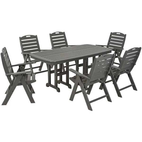 POLYWOOD Nautical 7-Piece Slate Grey Dining Set With 6 Folding Chairs 1 POLYWOOD Nautical 7-Piece Slate Grey Dining Set With 6 Folding Chairs
