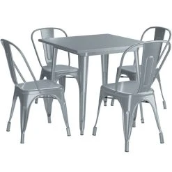 LT&S Alloy Series Lancaster Table & Seating Alloy Series 32" X 32" Charcoal Dining Height Outdoor Table With 4 Industrial Cafe Chairs