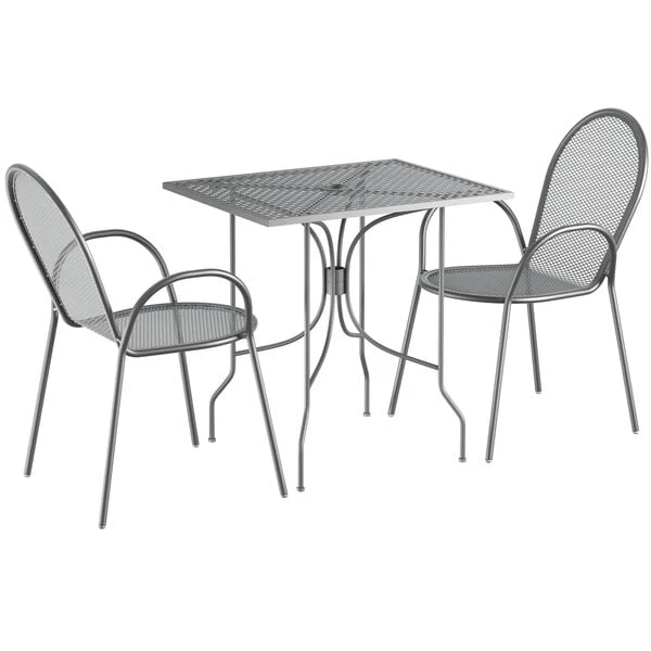 Lancaster Table & Seating Harbor Gray 24" X 30" Rectangular Outdoor Standard Height Table With Ornate Legs And 2 Arm Chairs 2 Lancaster Table & Seating Harbor Gray 24" X 30" Rectangular Outdoor Standard Height Table With Ornate Legs And 2 Arm Chairs - Image 2