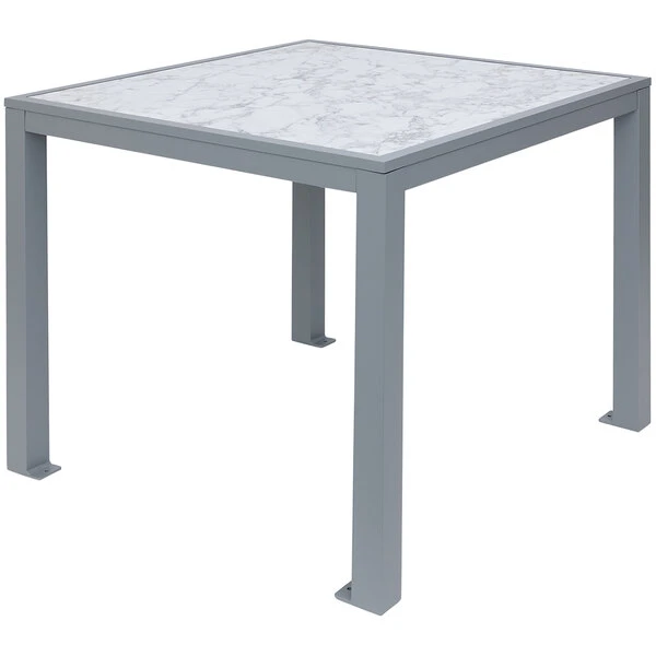 BFM Seating Surf 36" Square Soft Gray Aluminum Bolt-Down Carrara Top Standard Height Table 1 BFM Seating Surf 36" Square Soft Gray Aluminum Bolt-Down Carrara Top Standard Height Table