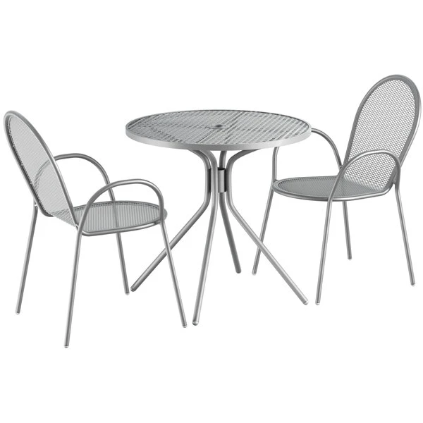 Lancaster Table & Seating Harbor Gray 30" Round Outdoor Standard Height Table With Modern Legs And 2 Arm Chairs 2 Lancaster Table & Seating Harbor Gray 30" Round Outdoor Standard Height Table With Modern Legs And 2 Arm Chairs - Image 2