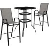Flash Furniture TLH-073H092H-GR-GG 27 1/2" X 27 1/2" X 39 1/2" Outdoor Glass Bar Table Set With 2 Gray Chairs