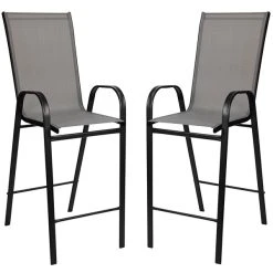 Flash Furniture TLH-073H092H-GR-GG 27 1/2" X 27 1/2" X 39 1/2" Outdoor Glass Bar Table Set With 2 Gray Chairs -Polywood store 2235241