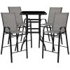 Flash Furniture TLH-073H092H4-GR-GG 27 1/2" X 27 1/2" X 39 1/2" Outdoor Glass Bar Table Set With 4 Gray Chairs