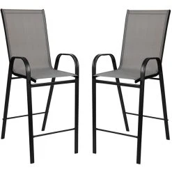 Flash Furniture TLH-073H092H4-GR-GG 27 1/2" X 27 1/2" X 39 1/2" Outdoor Glass Bar Table Set With 4 Gray Chairs -Polywood store 2235244