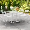 Lancaster Table & Seating 32" X 48" White Powder-Coated Aluminum Dining Height Outdoor Table With Umbrella Hole And 4 Side Chairs