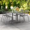 Lancaster Table & Seating 32" X 60" Matte Gray Powder-Coated Aluminum Dining Height Outdoor Table With Umbrella Hole And 4 Arm Chairs