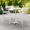 Lancaster Table & Seating 32" X 32" White Powder-Coated Aluminum Bar Height Outdoor Table With Umbrella Hole And 4 Barstools