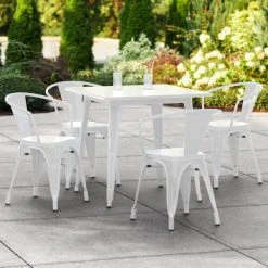 LT&S Alloy Series Lancaster Table & Seating Alloy Series 32" X 32" White Dining Height Outdoor Table With 4 Arm Chairs