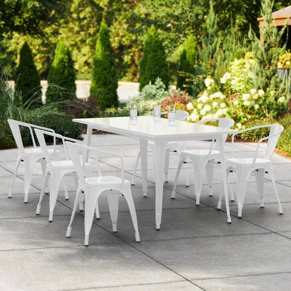 LT&S Alloy Series Lancaster Table & Seating Alloy Series 63" X 32" White Dining Height Outdoor Table With 6 Arm Chairs 1 LT&S Alloy Series Lancaster Table & Seating Alloy Series 63" X 32" White Dining Height Outdoor Table With 6 Arm Chairs