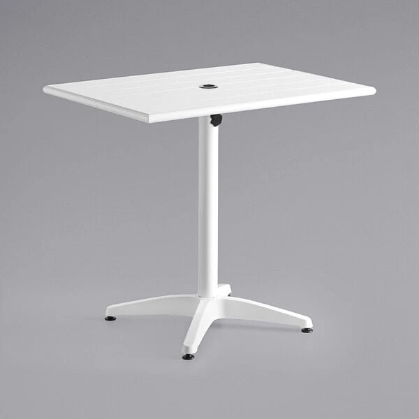 Lancaster Table & Seating 24" X 32" White Powder-Coated Aluminum Dining Height Outdoor Table With Umbrella Hole And 2 Side Chairs 4 Lancaster Table & Seating 24" X 32" White Powder-Coated Aluminum Dining Height Outdoor Table With Umbrella Hole And 2 Side Chairs - Image 4