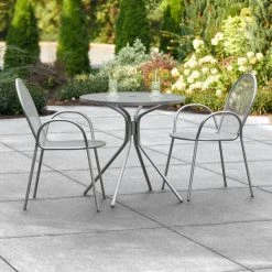 Lancaster Table & Seating Harbor Gray 30" Round Outdoor Standard Height Table With Modern Legs And 2 Arm Chairs