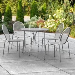 Lancaster Table & Seating Harbor Gray 36" Round Outdoor Standard Height Table With Ornate Legs And 4 Side Chairs