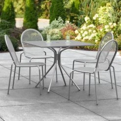 Lancaster Table & Seating Harbor Gray 36" Square Outdoor Standard Height Table With Modern Legs And 4 Side Chairs