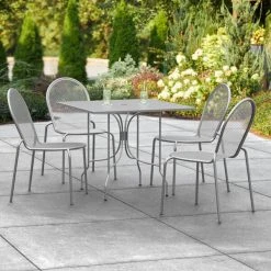 Lancaster Table & Seating Harbor Gray 36" Square Outdoor Standard Height Table With Ornate Legs And 4 Side Chairs