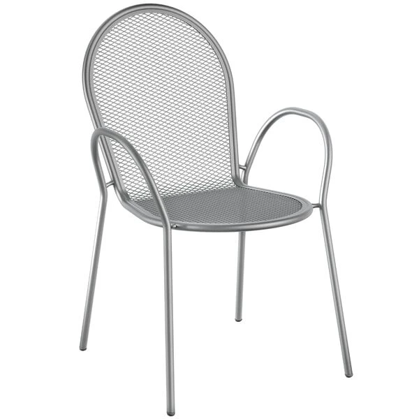 Lancaster Table & Seating Harbor Gray 36" Round Outdoor Standard Height Table With Ornate Legs And 4 Arm Chairs 3 Lancaster Table & Seating Harbor Gray 36" Round Outdoor Standard Height Table With Ornate Legs And 4 Arm Chairs - Image 3