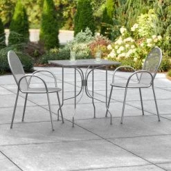 Lancaster Table & Seating Harbor Gray 24" X 30" Rectangular Outdoor Standard Height Table With Ornate Legs And 2 Arm Chairs