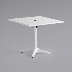 Lancaster Table & Seating 36" X 36" White Powder-Coated Aluminum Dining Height Outdoor Table With Umbrella Hole And 4 Side Chairs -Polywood store 2289333