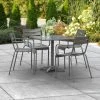 Lancaster Table & Seating 32" X 32" Matte Gray Powder-Coated Aluminum Dining Height Outdoor Table With Umbrella Hole And 4 Arm Chairs
