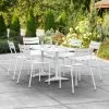 Lancaster Table & Seating 32" X 60" White Powder-Coated Aluminum Dining Height Outdoor Table With Umbrella Hole And 6 Side Chairs