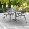 Lancaster Table & Seating 36" X 36" Matte Gray Powder-Coated Aluminum Dining Height Outdoor Table With Umbrella Hole And 4 Arm Chairs