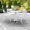 Lancaster Table & Seating 32" X 32" White Powder-Coated Aluminum Dining Height Outdoor Table With Umbrella Hole And 4 Arm Chairs