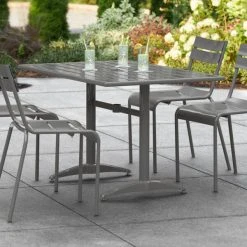 Lancaster Table & Seating 32" X 48" Gray Powder-Coated Aluminum Dining Height Outdoor Table With Umbrella Hole