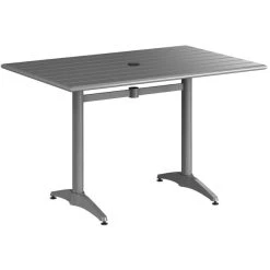 Lancaster Table & Seating 32" X 48" Matte Gray Powder-Coated Aluminum Dining Height Outdoor Table With Umbrella Hole And 4 Arm Chairs -Polywood store 2310106
